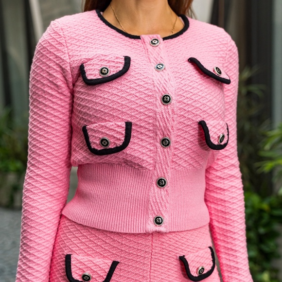 NEW!!! Pink Tweed Knit Cardigan & Wide-Leg Pants Set - Picture 6 of 11